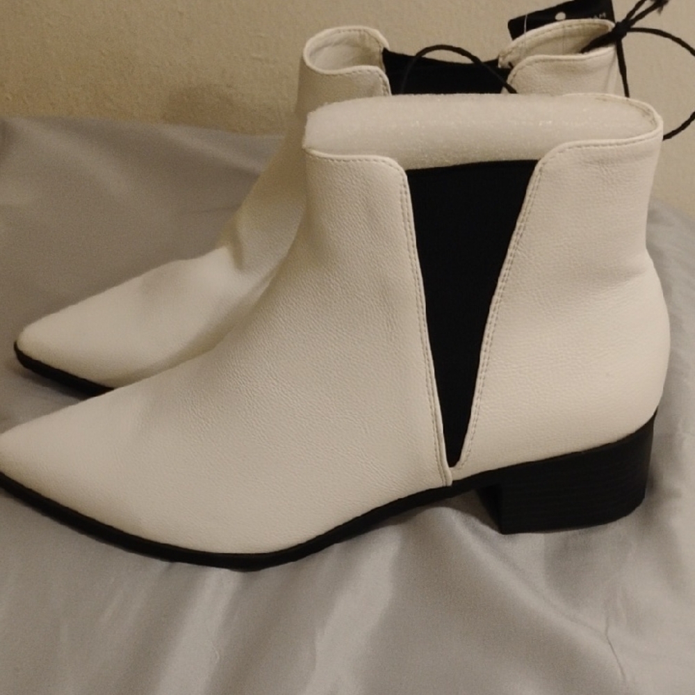 a.n.a White and Black Ankle Boots